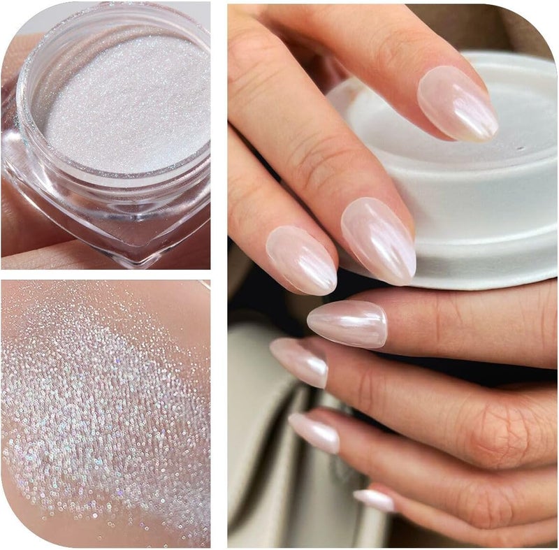 Pretty Diva Glazed Donut Nail Chrome Powder - White Pearl Chrome Nail Powder Magic White Chrome Powder for Nails, High Gloss Pearlescent Chrome Nail Powder for DIY Nail Art. - Image 3